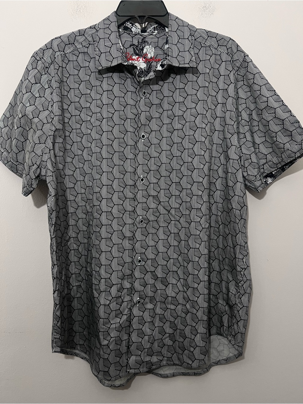 Robert Graham Black and Gray Geometric Short-Sleeve Button-Down Shirt